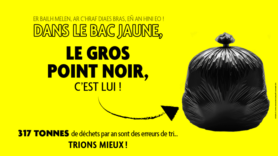 dans le bac jaune, le gros point noir, c'est lui ! 317 tonnes de déchets par an sont des erreurs de tri... Trions mieux !